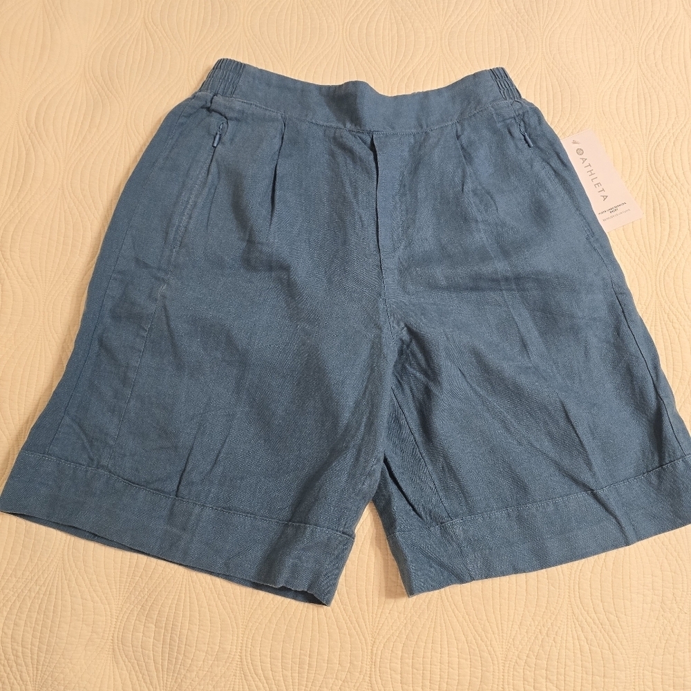 NWT Athleta Ladies Teal Playa Linen Bermuda Shorts - Picture 1 of 5